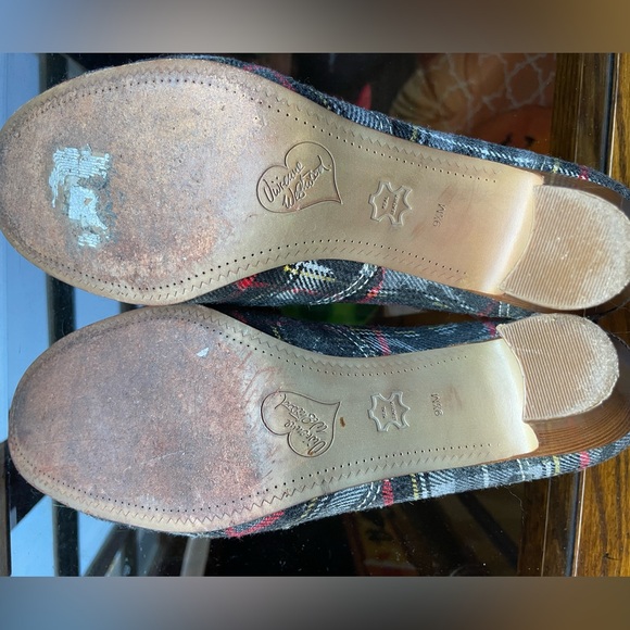 VIVIENNE WESTWOOD for Nine West TARTAN PLAID Fabric & Leather Tie Heels Size 9.5 - Picture 6 of 11